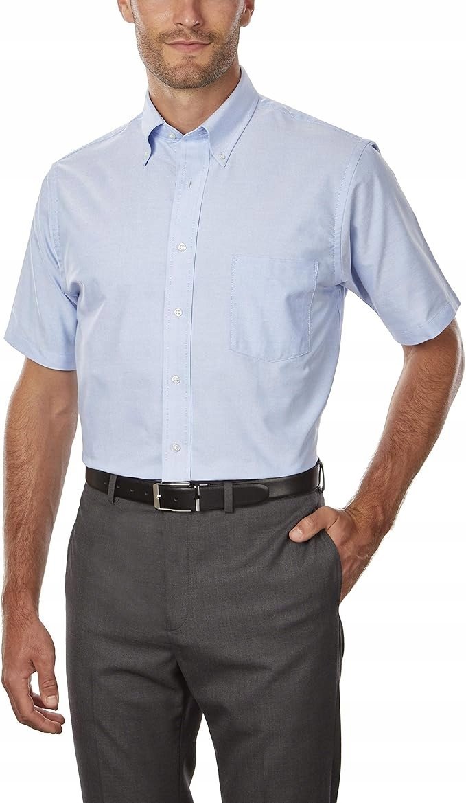 VAN HEUSEN ELEGANCKA KOSZULA MĘSKA NIEBIESKA Z KRÓTKIM RĘKAWEM M 7AA