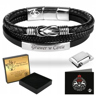 Bransoletka Męska Czarna ze Skóry Srebrna GRAWER Prezent Dla Męża Chłopaka - Bransolety męskie Bransoletka Męska Czarna ze Skóry Srebrna GRAWER Prezent Dla Męża Chłopaka - Bransolety męskie - miniaturka - grafika 1