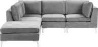 Sofy i kanapy - BELIANI Narożnik modułowy prawy szary welurowy sofa 4-osobowa z otomaną metalowe nóżki w stylu glamour - miniaturka - grafika 1