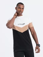 Koszulki męskie - T-shirt męski bawełniany trójkolorowy z logo - czarno-brązowy V3 S1747 - miniaturka - grafika 1