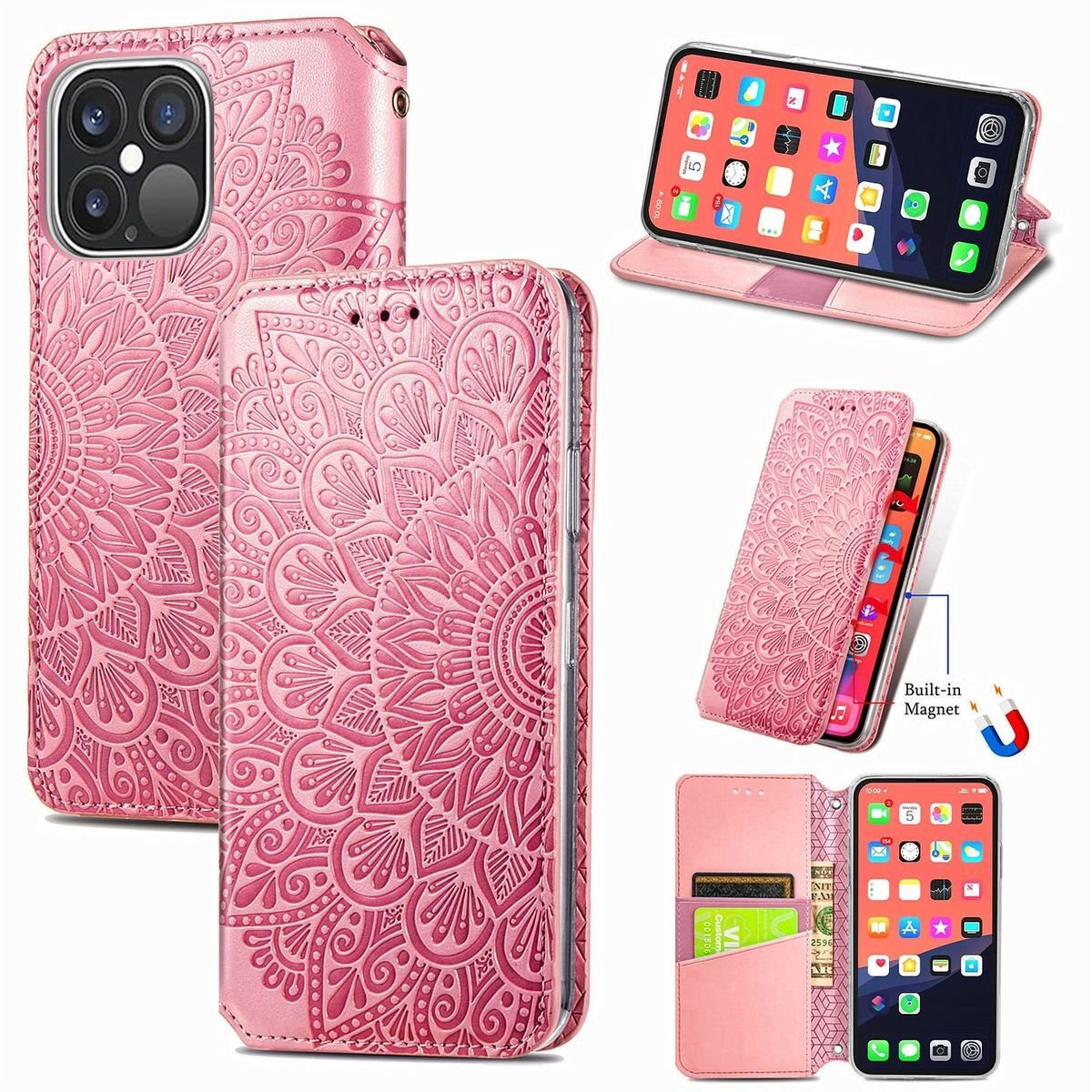 Etui König Design kompatybilne z Apple iPhone 13 Pro ze sztucznej skóry - Etui na telefon komórkowy różowe
