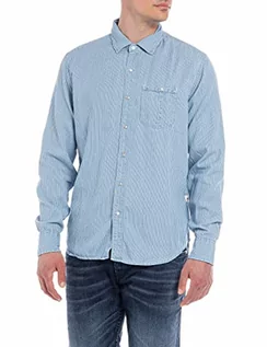 Koszule męskie - Replay Męska koszula M4066, 010 jasnoniebieska/biała paska, XL, 010 Light Blue/White Stripe, XL - grafika 1