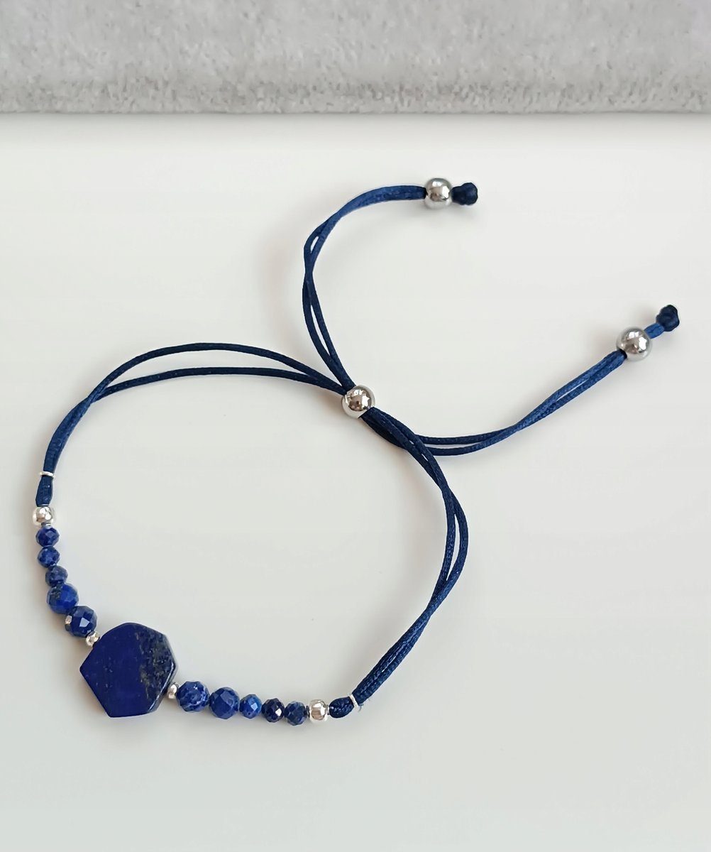 LUKSUSOWA GRANATOWA BRANSOLETKA REGULOWANA LAPIS LAZULI STOPER STAL