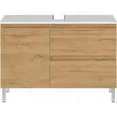 Szafki łazienkowe - Biała szafka pod umywalkę w dekorze dębu 80x56 cm Torrance – Germania - miniaturka - grafika 1