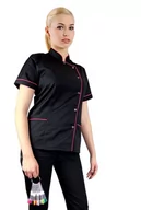 Odzież robocza - Żakiet kosmetyczny fartuch medyczny czarny z lamówką amarant 42 - miniaturka - grafika 1