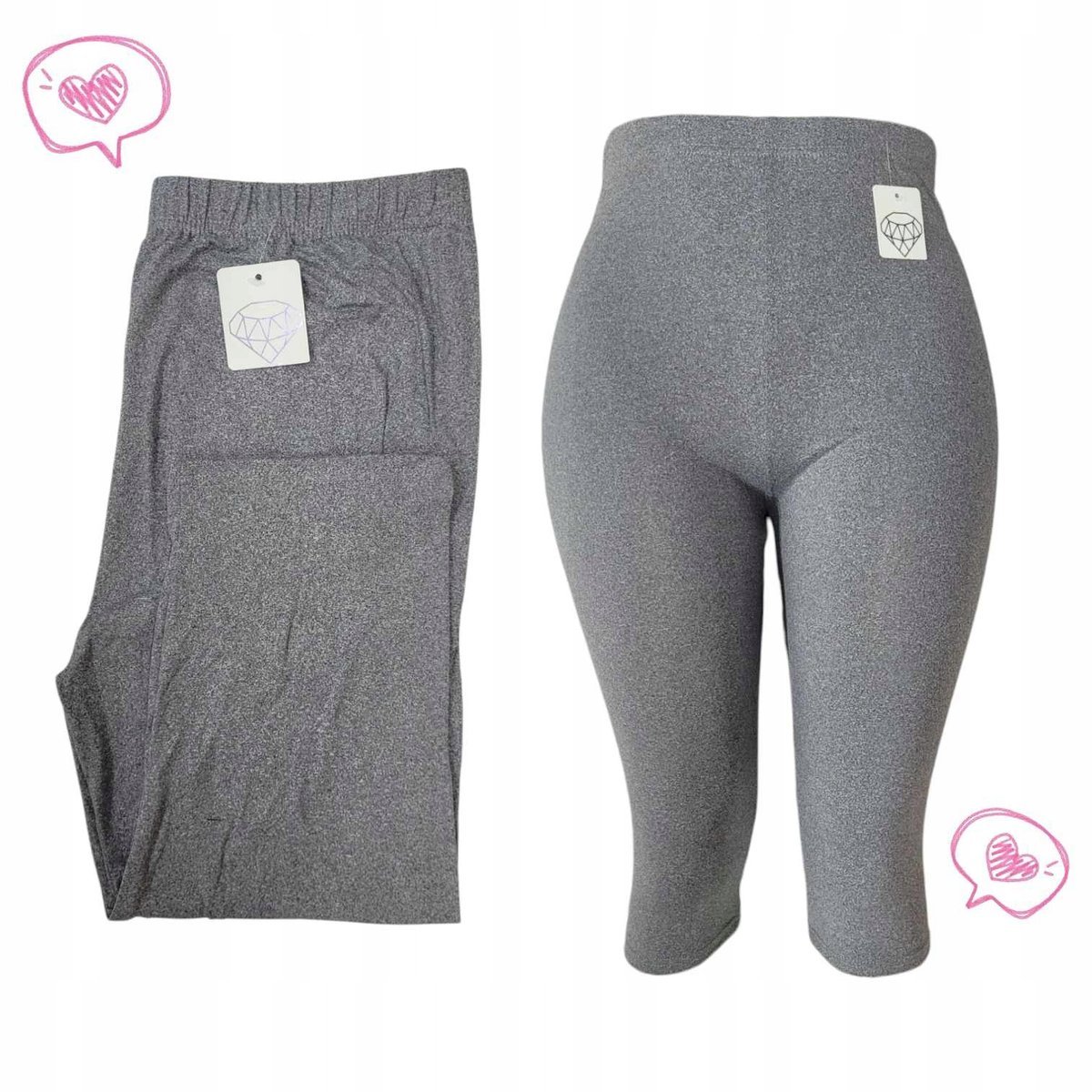 MD52 LEGINSY 3/4 GŁADKIE SZARE elastyczne miękkie rybaczki 48 50 4XL 5XL