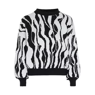 Nally Damski sweter w paski, luźno dopasowany sweter z dzianiny akryl biały czarny rozmiar XL/XXL, biały czarny, XL - Swetry damskie - miniaturka - grafika 1
