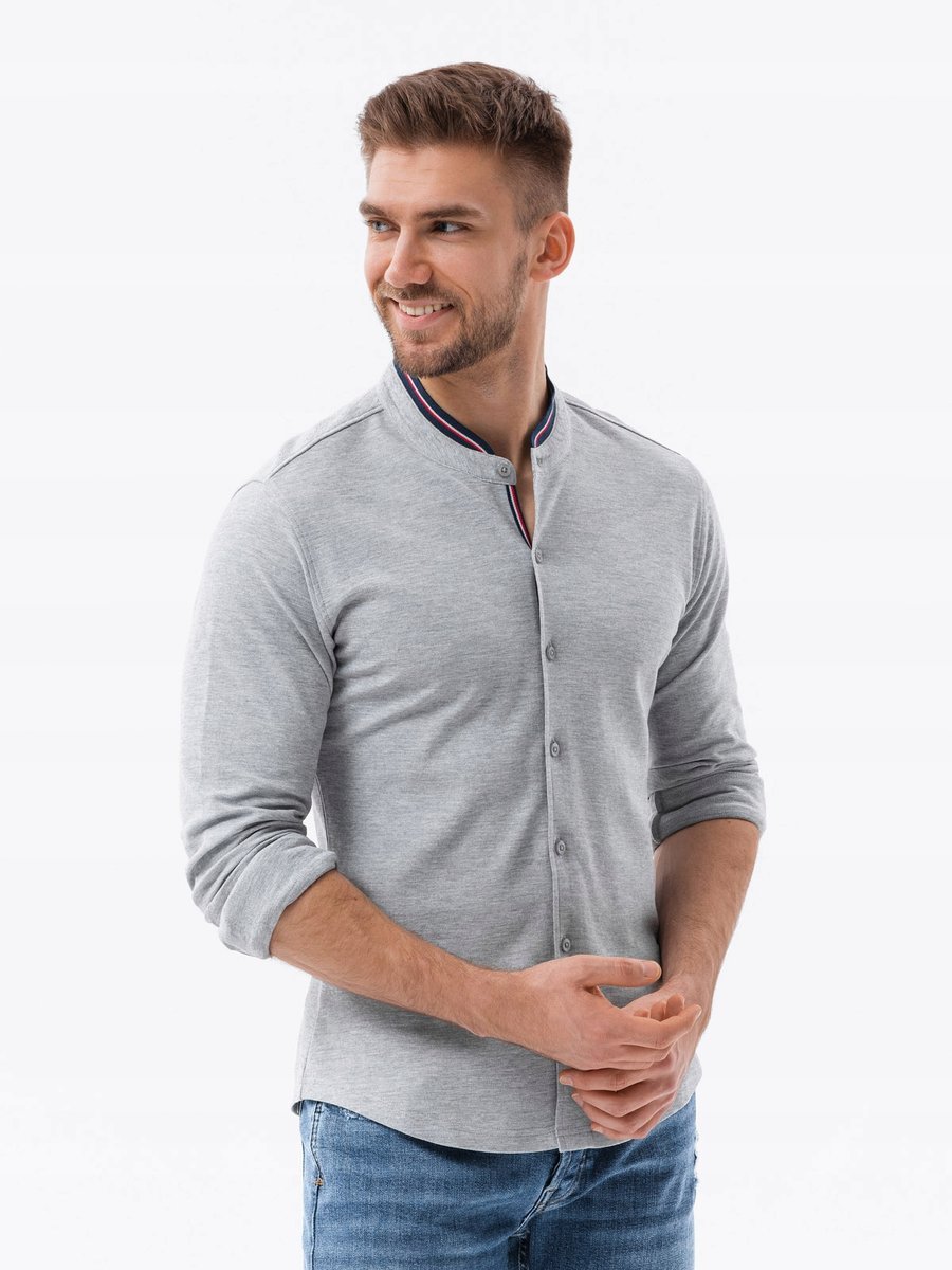 Bawełniana męska koszula SLIM FIT ze stójką szara V5 OM-SHCS-0178 rozm. XXL