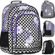 Plecaki szkolne i tornistry - PLECAK SZKOLNY DLA DZIEWCZYNKI SZACHOWNICA W FIOLETOWE KWIATY - miniaturka - grafika 1