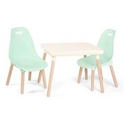 Zestawy mebli dla dzieci - B. spaces Battat BX1866C1Z Zestaw stołów i krzeseł, 1 stół rzemieślniczy i 2 krzesła dziecięce z naturalnymi drewnianymi nogami, miętowy i kość słoniowa - miniaturka - grafika 1