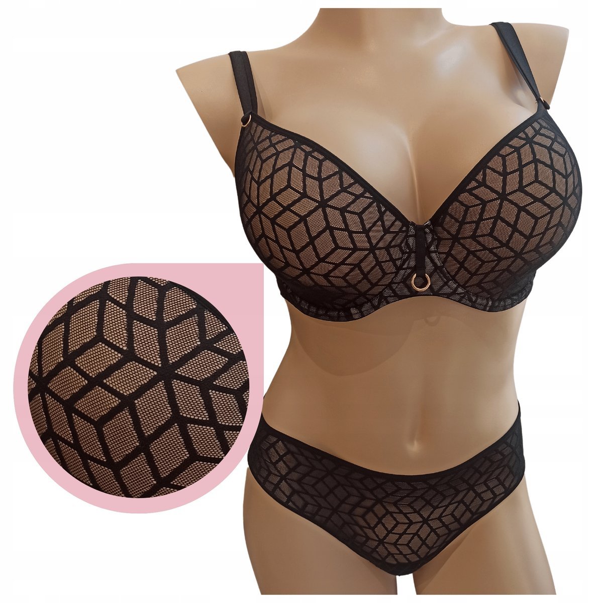 Lemax SECRET Plunge biustonosz czarny usztywniany siateczka stanik - 90B
