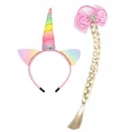 Zabawki kreatywne - Zestaw Opaska Jednorożec Gumka z Warkoczem Kokardka Pastelowa - miniaturka - grafika 1