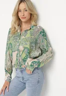 Koszule damskie - Zielona Klasyczna Koszula z Wiskozą w Ornamentalny Wzór Aranisea - miniaturka - grafika 1