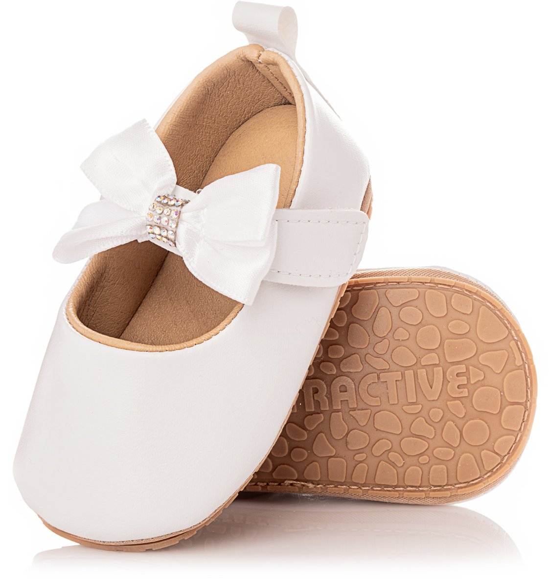 Białe buciki niechodki dla dziewczynki do chrztu na rzep z kokardą r. 17/18