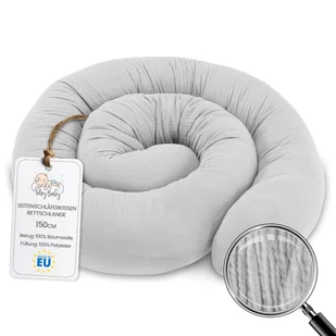 Poduszka boczna do spania muślinowa poduszka na ciało węża 150 cm - długa poduszka bed roll poduszka do spania pod szyję szara - Poduszki do karmienia - miniaturka - grafika 1