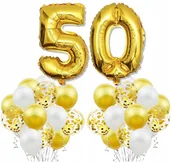 Balony i akcesoria - Zestaw ZŁOTE BALONY na 50 URODZINY białe konfetti - miniaturka - grafika 1