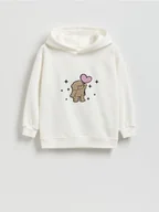 Bluzy dla dziewczynek - Reserved - Bawełniana bluza z aplikacją - złamana biel - miniaturka - grafika 1