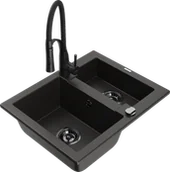 Zlewozmywaki z baterią - Mexen Carlos zlewozmywak granitowy 1,5-komorowy z baterią kuchenną Aster, czarny/złoty metalik - 6518-75-73450-70-B - miniaturka - grafika 1