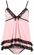 Bielizna nocna - Cottelli Collection Lingerie Babydoll - uwodzicielska Babydoll i stringi dla niego, minisukienka z koronkowymi detalami uwodzicielska partnera, różowa - miniaturka - grafika 1