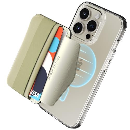 Sinjimoru Portfel magnetyczny do iPhone'a serii 15/14/13/12, uchwyt paska z miękkiej wełny, kompatybilny z portfelem MagSafe, portfelem z uchwytem na telefon, beżowy pasek M