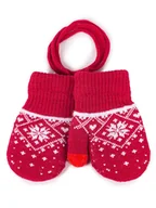 Rękawiczki - Rękawiczki dziewczęce jednopalczaste ze sznurkiem wzór norweski czerwone dotykowe 14 cm - miniaturka - grafika 1