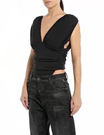 Body - Replay Damskie body bez rękawów slim fit, 098 BLACK, L - miniaturka - grafika 1