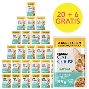Karma dla kota CAT CHOW Hairball z Kurczakiem i zieloną fasolką w sosie (26 x 85g) - Mokra karma dla kotów - miniaturka - grafika 1