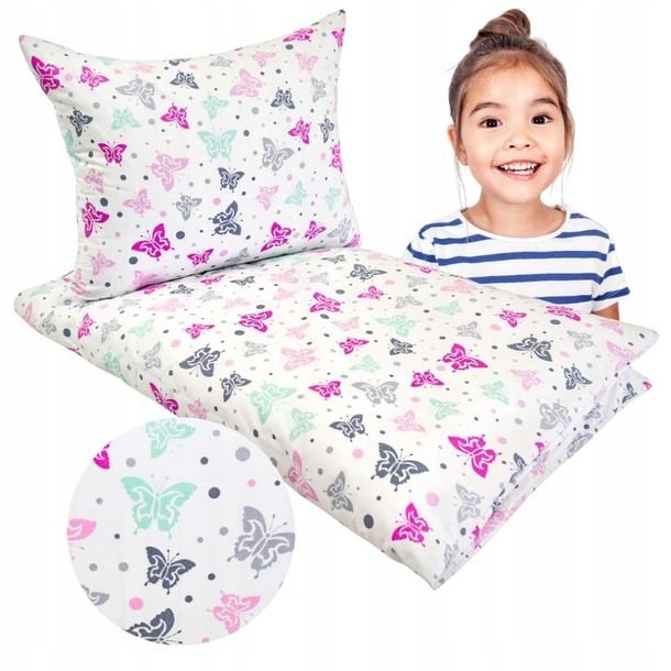 Pościel Dziecięca 100x160 + 50x60 Motylki Produkt Polski Bawełna