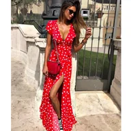 Sukienki - Długa sukienka z rozcięciem - miniaturka - grafika 1