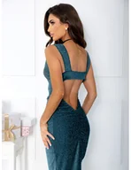 Sukienki - Brokatowa sukienka maxi z odsłoniętymi plecami ELLI - turkusowa - miniaturka - grafika 1