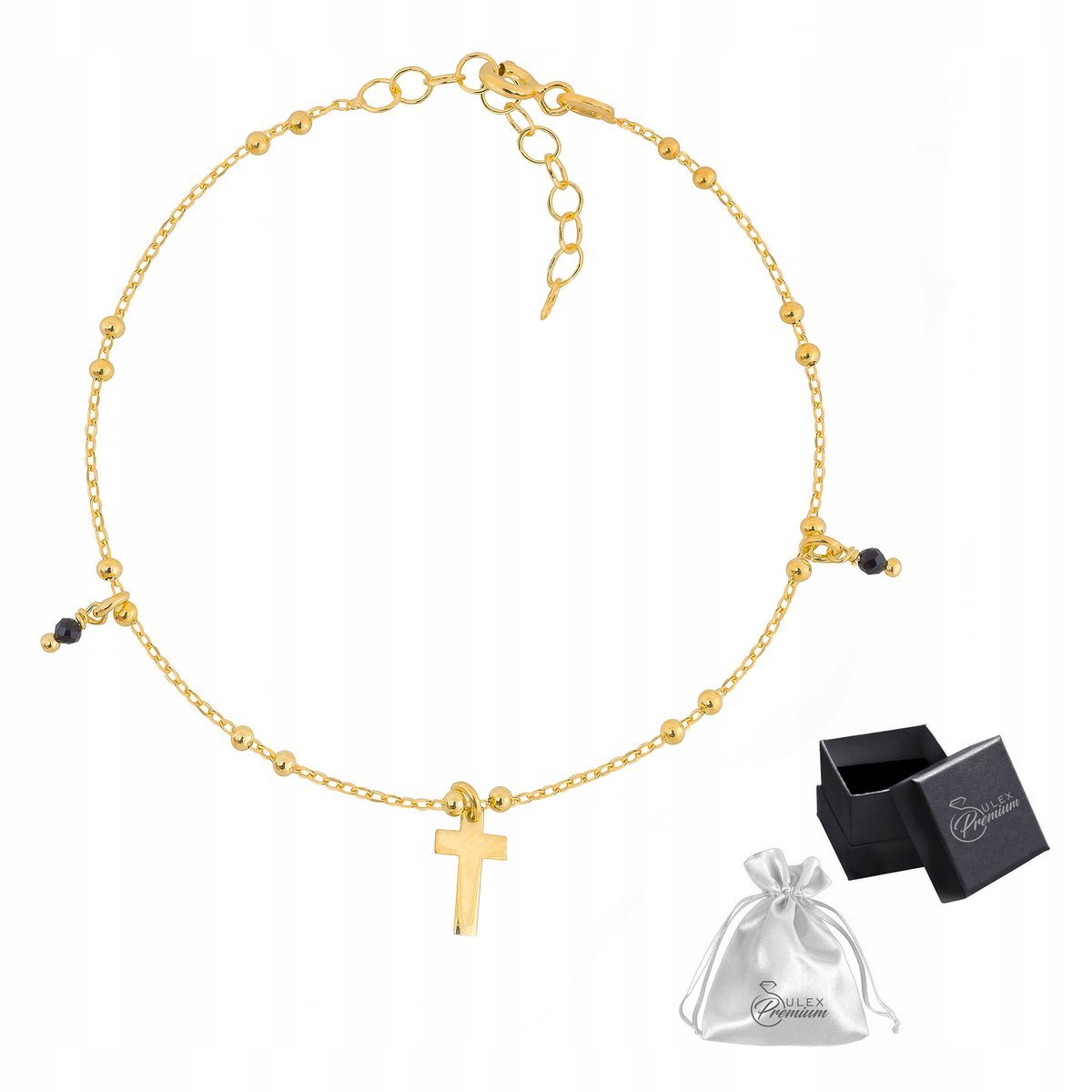 Bransoletka srebrna pr. 925 Złota Celebrytka KRZYŻYK Czarne Kryształki