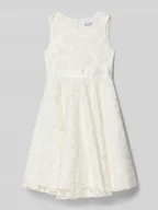Sukienki i spódniczki dla dziewczynek - Sukienka z tasiemką w talii i wzorem na całej powierzchni - miniaturka - grafika 1
