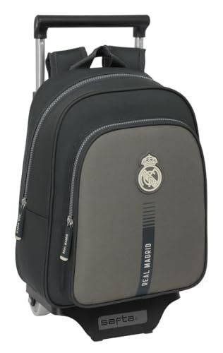 Safta REAL MADRID 3. WYPOSAŻENIE 24/25 - Plecak dziecięcy z wózkiem 705, idealny dla dzieci w różnym wieku, wygodny i wszechstronny, jakość i wytrzymałość, 27 x 10 x 33 cm, Szary, M, Casual