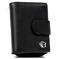 Portfele - Mały portfel damski czarna portmonetka na zatrzask i suwak ROVICKY skóra naturalna rozbudowany na karty i gotówkę ochrona RFID STOP - miniaturka - grafika 1