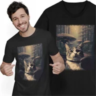 Koszulki męskie - Koszulka Kot UFO Latający Spodek Kosmici Porwanie Szarak NOL - miniaturka - grafika 1