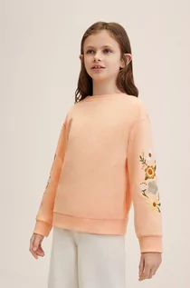 Bluzy damskie - Mango Kids Kids bluza bawełniana dziecięca Isabel kolor pomarańczowy z aplikacją - grafika 1