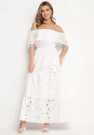 Sukienki - Biała Bawełniana Sukienka Maxi w Stylu Boho Ozdobiona Ażurowym Haftem Hellvia - miniaturka - grafika 1