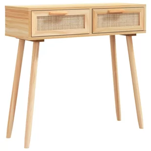 Stolik konsolowy, brązowy, 80x30x75 cm, lita sosna i rattan Lumarko! - Konsole i sekretarzyki - miniaturka - grafika 3