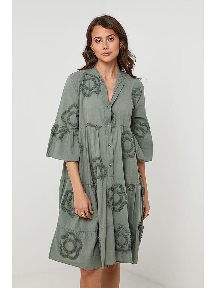 Lin Passion Lniana sukienka w kolorze khaki