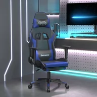 Fotele gamingowe - Lumarko Fotel gamingowy z podnóżkiem czarno-niebieski sztuczna skóra - miniaturka - grafika 1