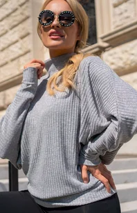 Sweter z golfem z dzianiny w prążek szary A672, Kolor szary, Rozmiar L/XL, Awama - Primodo.com - Swetry damskie - miniaturka - grafika 1