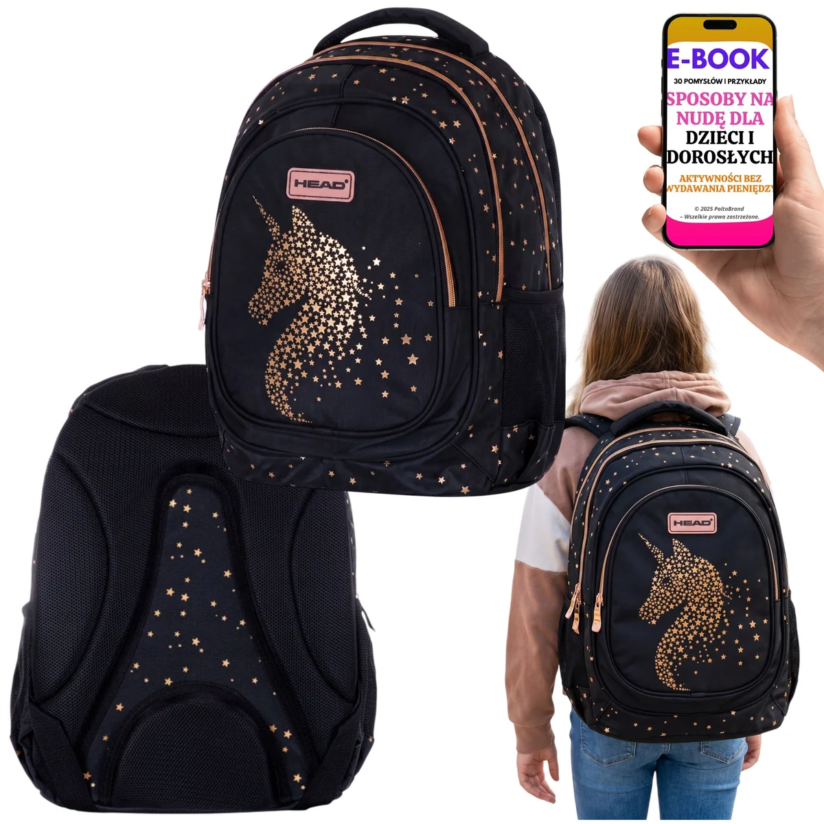 Szkolny Plecak Astra HEAD Classy Gold Odblaskowy + E-BOOK-3