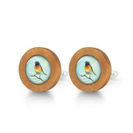 Spinki do mankietów i krawatów - Kolorowy ptak - drewniane spinki do mankietów - miniaturka - grafika 1