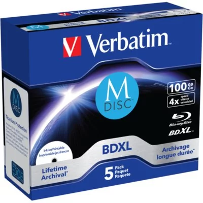 Verbatim 1x5 M-Disc BD-R Blu-Ray 100GB 4x Speed inkjet print. JC - 4383 (43834)