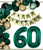 Balony i akcesoria - BALONY dekoracje na urodziny cyfra 60 lat zielone złote czarne - miniaturka - grafika 1