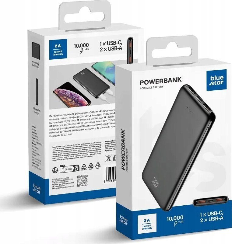 Blue Star Powerbank 10000 mAh 2A W1086 Czarny