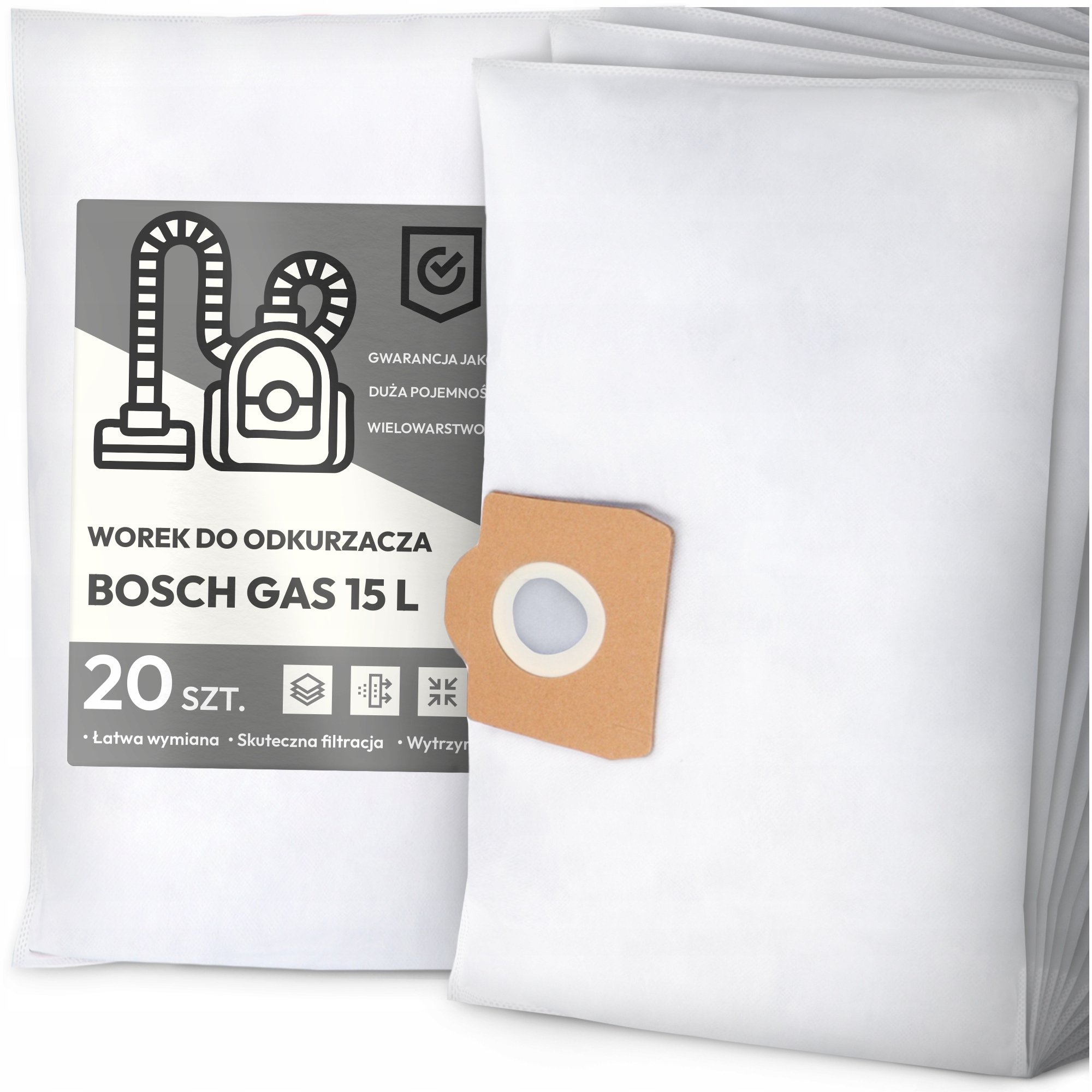 20x Worek do Odkurzacza Bosch Gas 15 L Syntetyczny Tekstylny Pojemny Worki