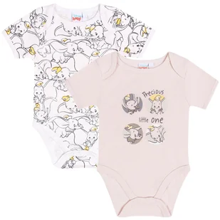 DISNEY Dumbo body na krótki rękaw biało-beżowe, bawełniane - 2pack 24m- 86 cm - Body dla niemowląt - miniaturka - grafika 1