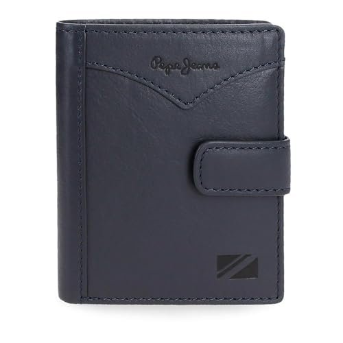 Pepe Jeans Pionowy portfel z zapięciem na zatrzask, niebieski 8,5x10,5x1 cm Skóra by Joumma Bags, Niebieski, Talla única, Pionowy portfel na zatrzask