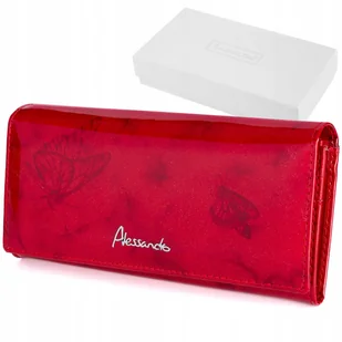 Portfel skórzany damski czerwony duży na bigiel RFiD lakierowany Alessandro - Portfele - miniaturka - grafika 1